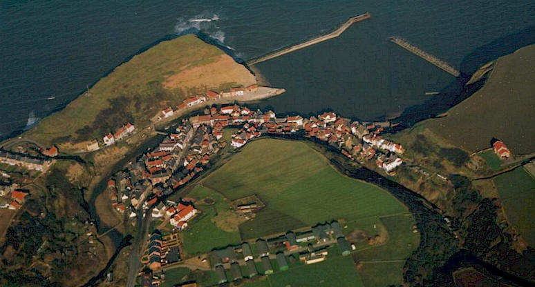 Ariel view of Staithes Old Village.